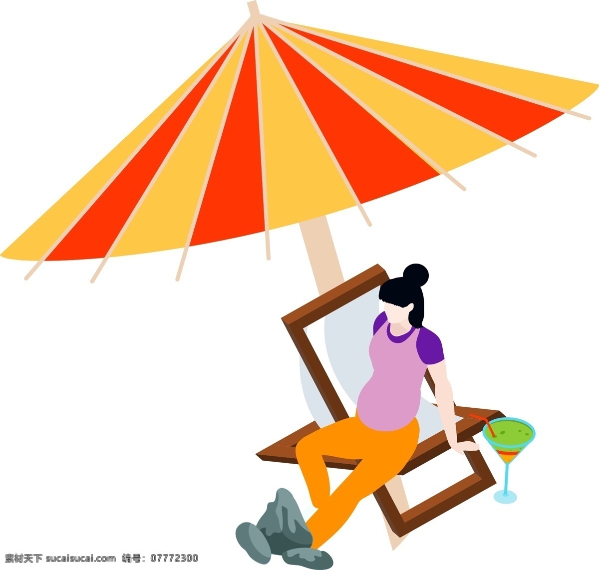 夏日 孕妇 装饰 元素 遮阳伞 椅子 简约 手绘 卡通可爱风格 简约风 矢量大方 清新 艺术