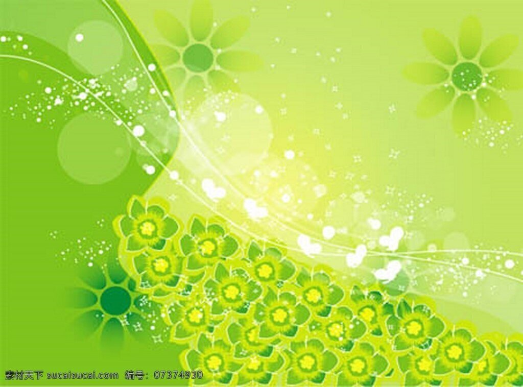 绿色 向量 背景 圆形气泡 花朵 黄色花蕊