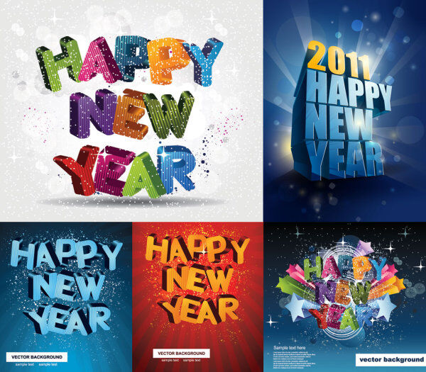 立体 新年 快乐 矢量 立体字 happy new year 2011年 缤纷 光芒 星光 雪点 白色
