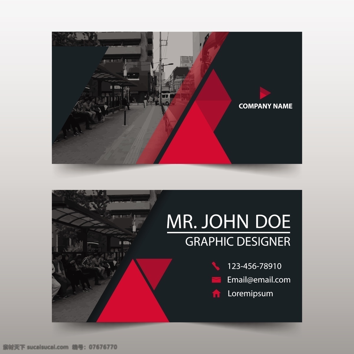 现代 红色 名片 模板 商标 商务 抽象 卡片 办公室 三角形 展示 文具 公司 品牌 清洁 身份