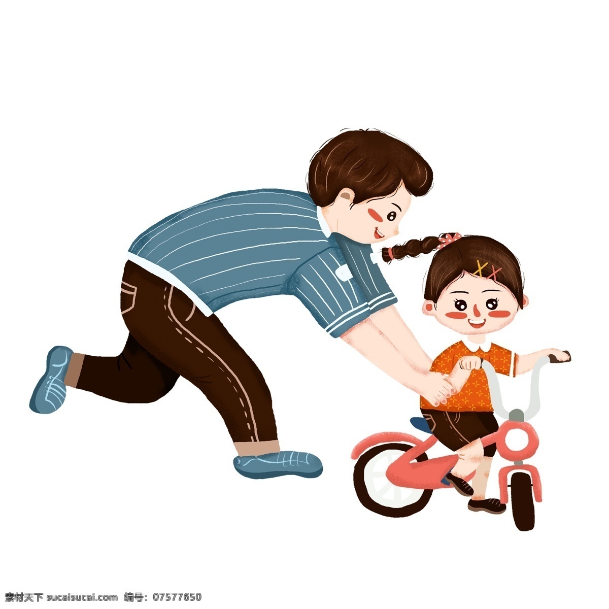 学 骑 自行车 父女 人物 元素 亲子图案 人物元素 卡通人物 父女人物 父亲节 手绘元素 psd元素