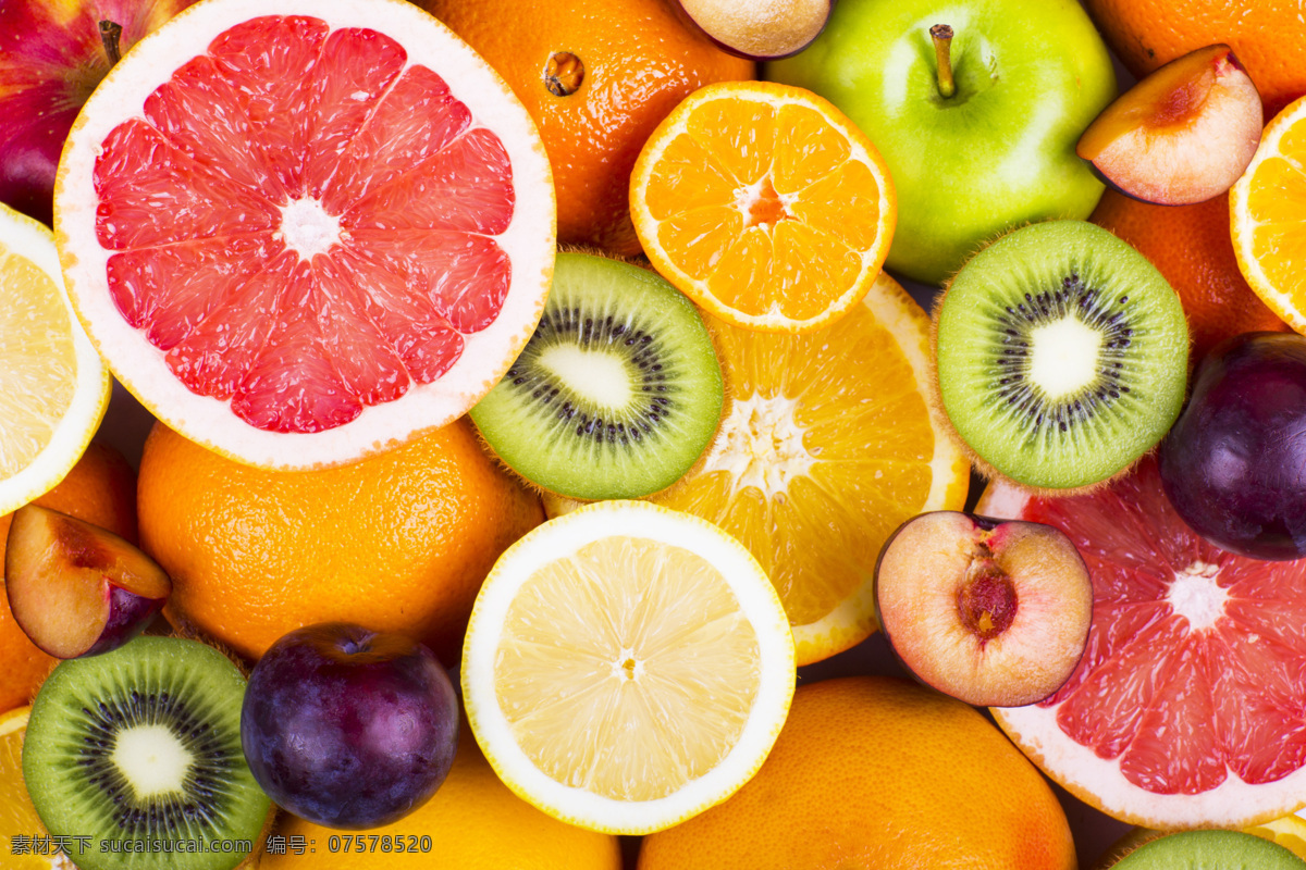 切开的水果 猕猴桃 橙子 李子 苹果 新鲜水果 水果 蔬菜水果 餐厅美食 食物美味 水果蔬菜 餐饮美食 橙色