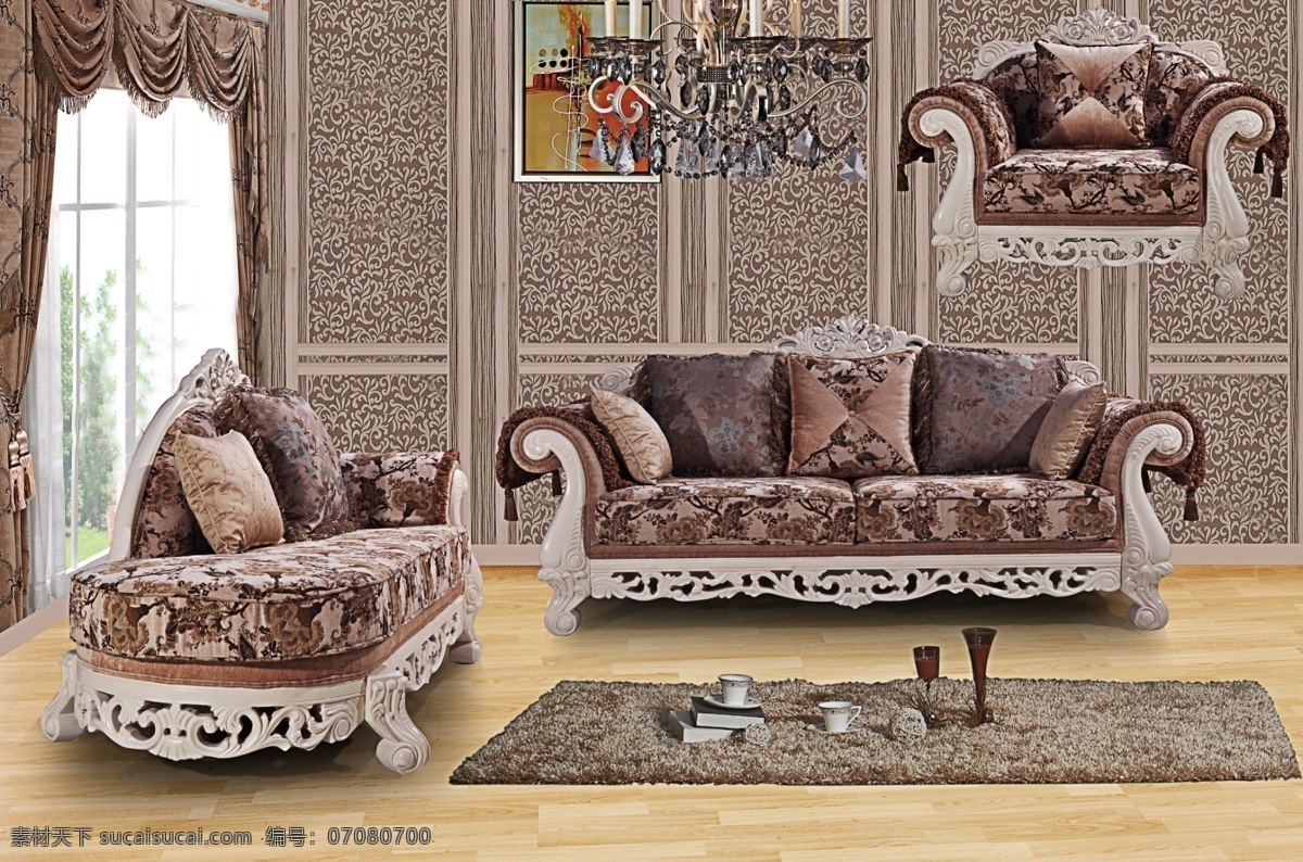 欧式沙发 沙发背景 地毯 窗景 室内设计 欧式家具 奢华客厅 环境设计 源文件