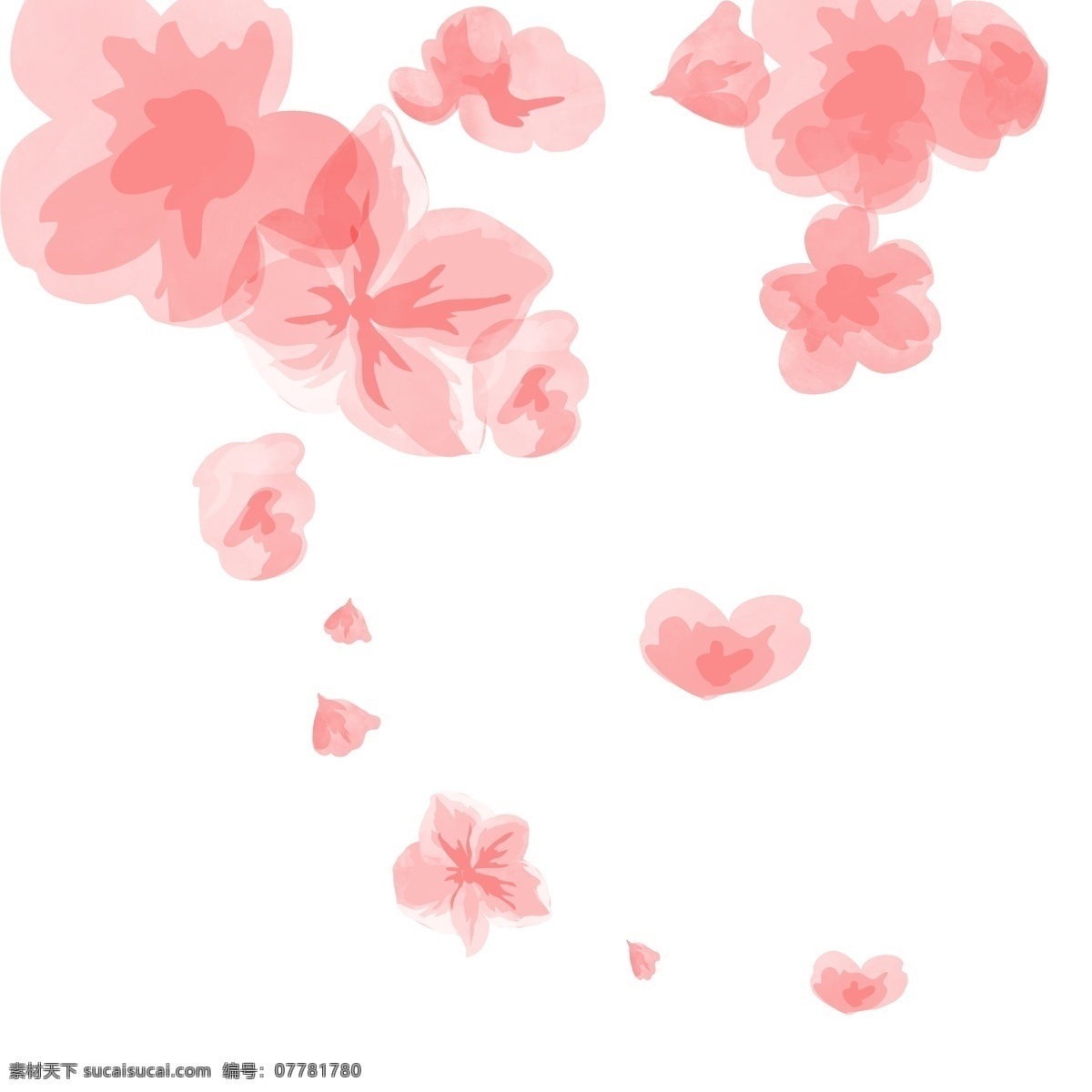 粉色 花朵 装饰 飘落 手绘 小清新 树叶 小花 红色 红梅 线条 文艺 醒目 可爱 叶子