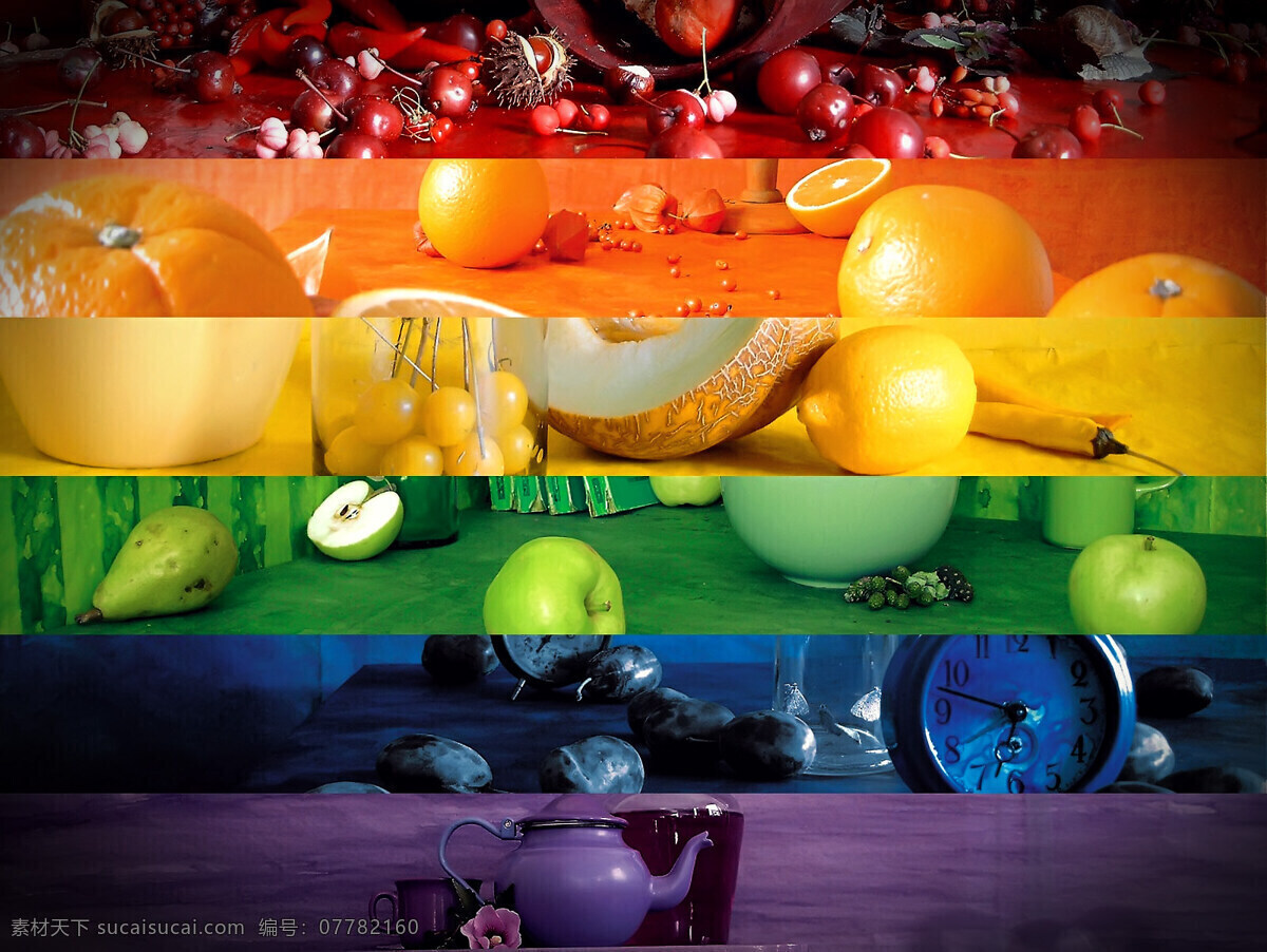 高清 各种 水果 背景图片 色彩 横图 创意 彩条