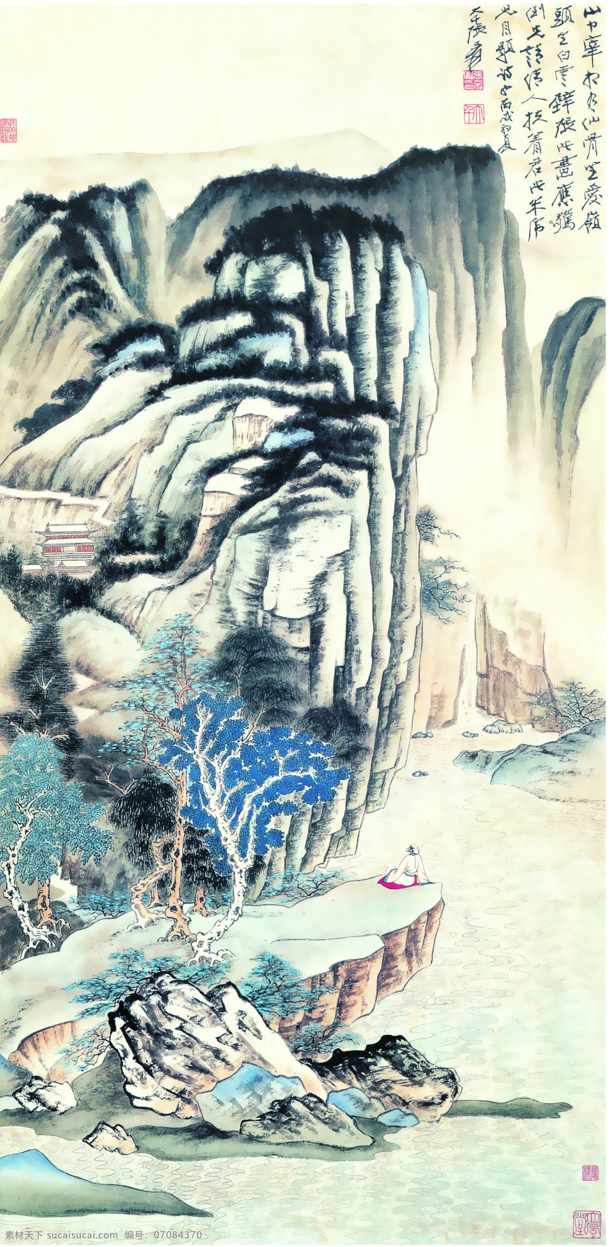 坐看云起时 山水 山水画 水墨画 国画山水 张大千 青绿山水 山水风景 国画大师 文化艺术 绘画书法