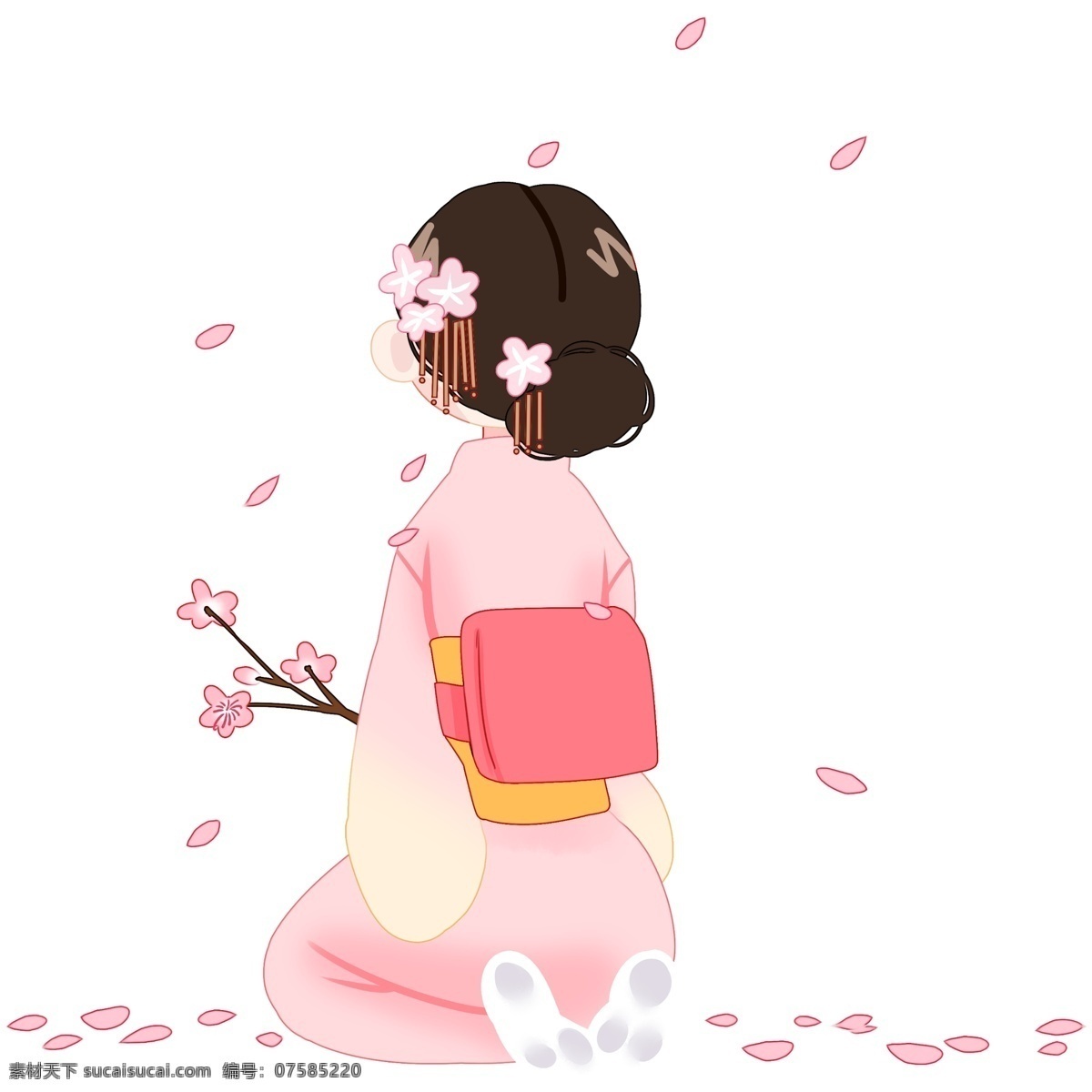 樱花 小女孩 漂亮的小女孩 日本女孩 粉色的樱花 卡通的人物 开心的小女孩 唯美女孩