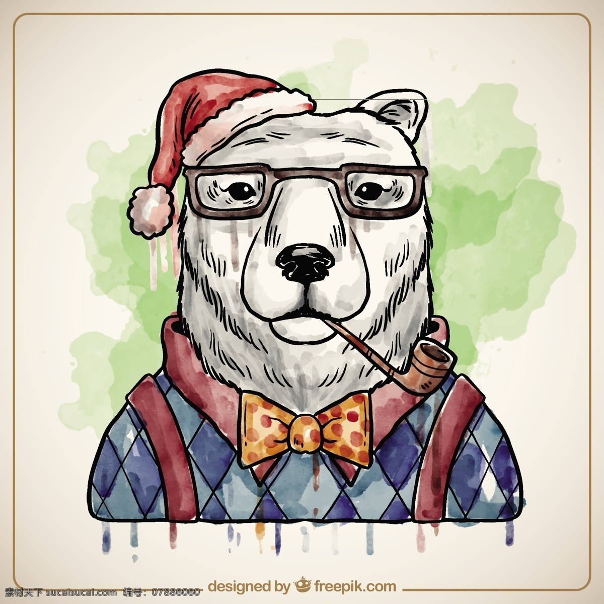 手绘 圣诞 北极熊 水彩 动物 快乐 圣诞节 冬季 油漆 庆典 节日 季节 极地 喜庆 欢乐 十二月