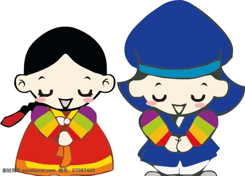 韩服儿童 韩国儿童 卡通韩服 卡通小孩 韩服 矢量儿童 新年韩国 卡通设计