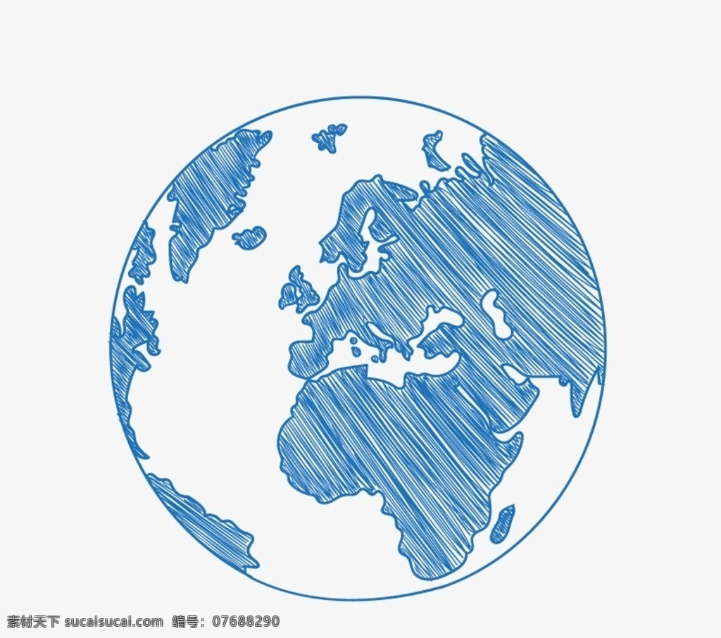 蓝色手绘地球 蓝色 手绘地球 海洋 大陆板块 地球 手绘 矢量图
