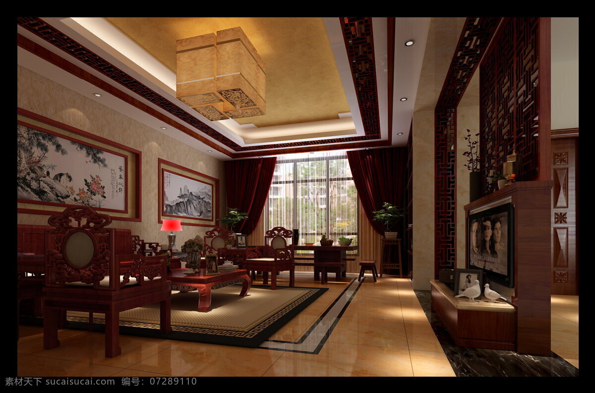 独栋 别墅 中式 客厅 效果图 3d设计 3d作品