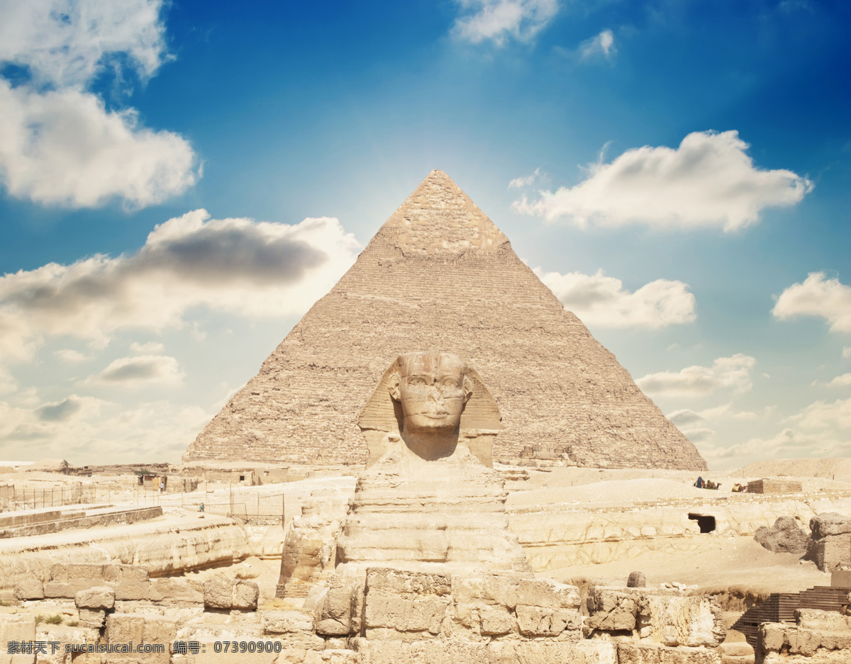 狮身人面像 金字塔 景色 蓝天白云 埃及旅游景点 金字塔风景 美丽景色 古迹 旅游胜地 自然风景 自然景观 白色