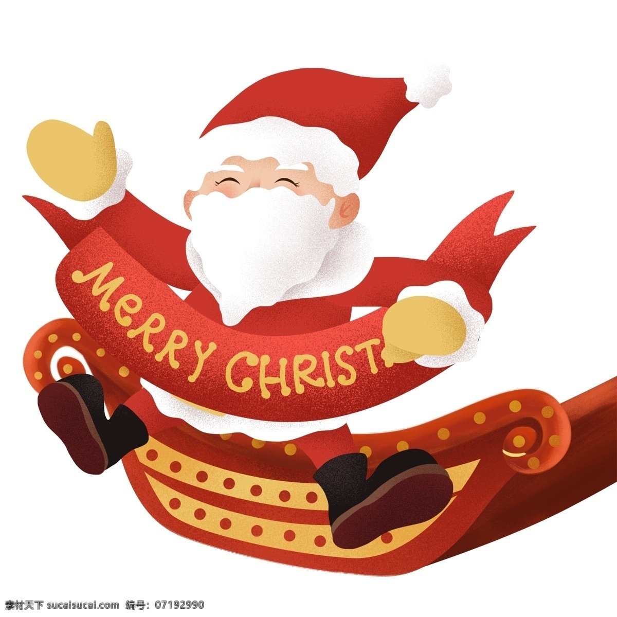 手绘 坐 雪橇 圣诞老人 卡通 圣诞节素材 插画 merry christmas
