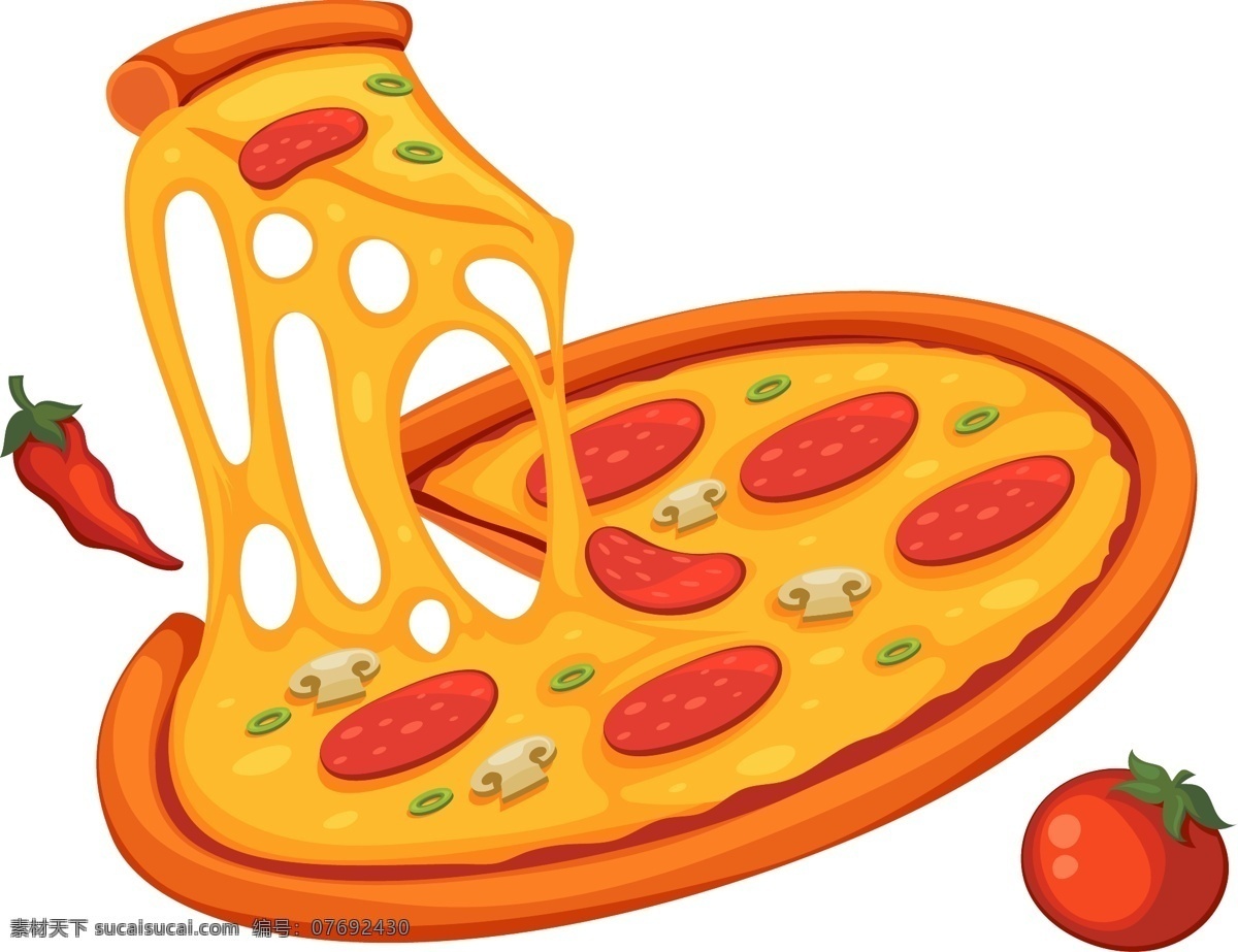 卡通 香肠 披萨 矢量 元素 西餐 西红柿 辣椒 矢量元素 免抠元素 透明元素