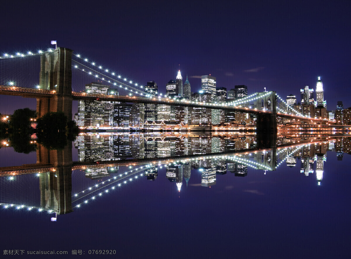 布鲁克林大桥 美国 纽约 大桥 桥梁 建筑 城市 景观 夜景 灯光 建筑物 楼房 大楼 高楼大厦 建筑摄影 建筑园林