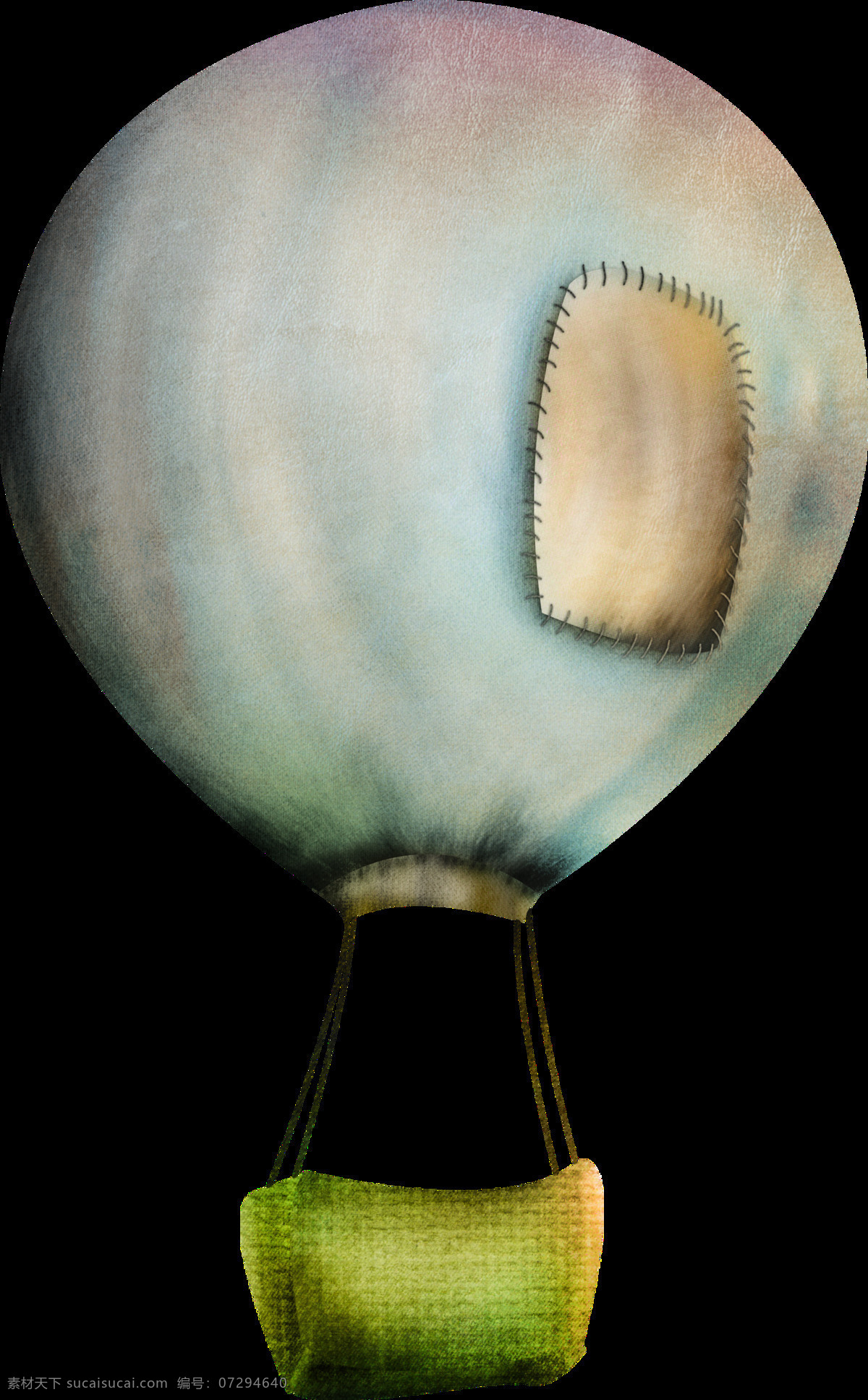手绘 童话 式 破旧 热气球 透明 水彩 灰色 补丁 蓝子 透明素材 免扣素材 装饰图片