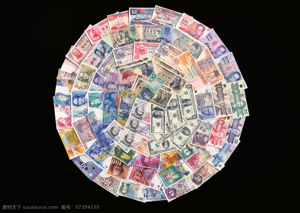各国 纸币 收藏 流通 货币 创意 各国纸币 收藏纸币 流通货币图片 货币流通创意 圆形平铺货币 地球仪 周围 商务金融