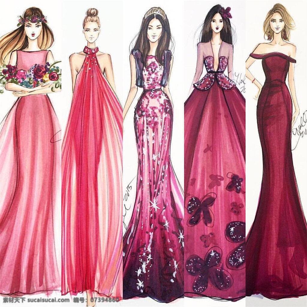 款 红色 长裙 礼服 设计图 服装画 服装设计 服装手绘图 服装效果图 红色礼服 花朵礼服 婚纱 连衣裙 时尚礼服 手绘婚纱 晚礼服
