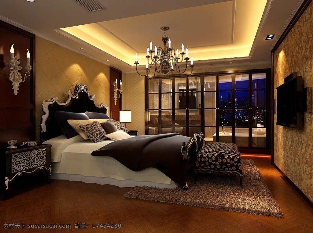 现代卧室模型 3d模型 灯具模型 卧室模型 橱柜模型 max 黑色