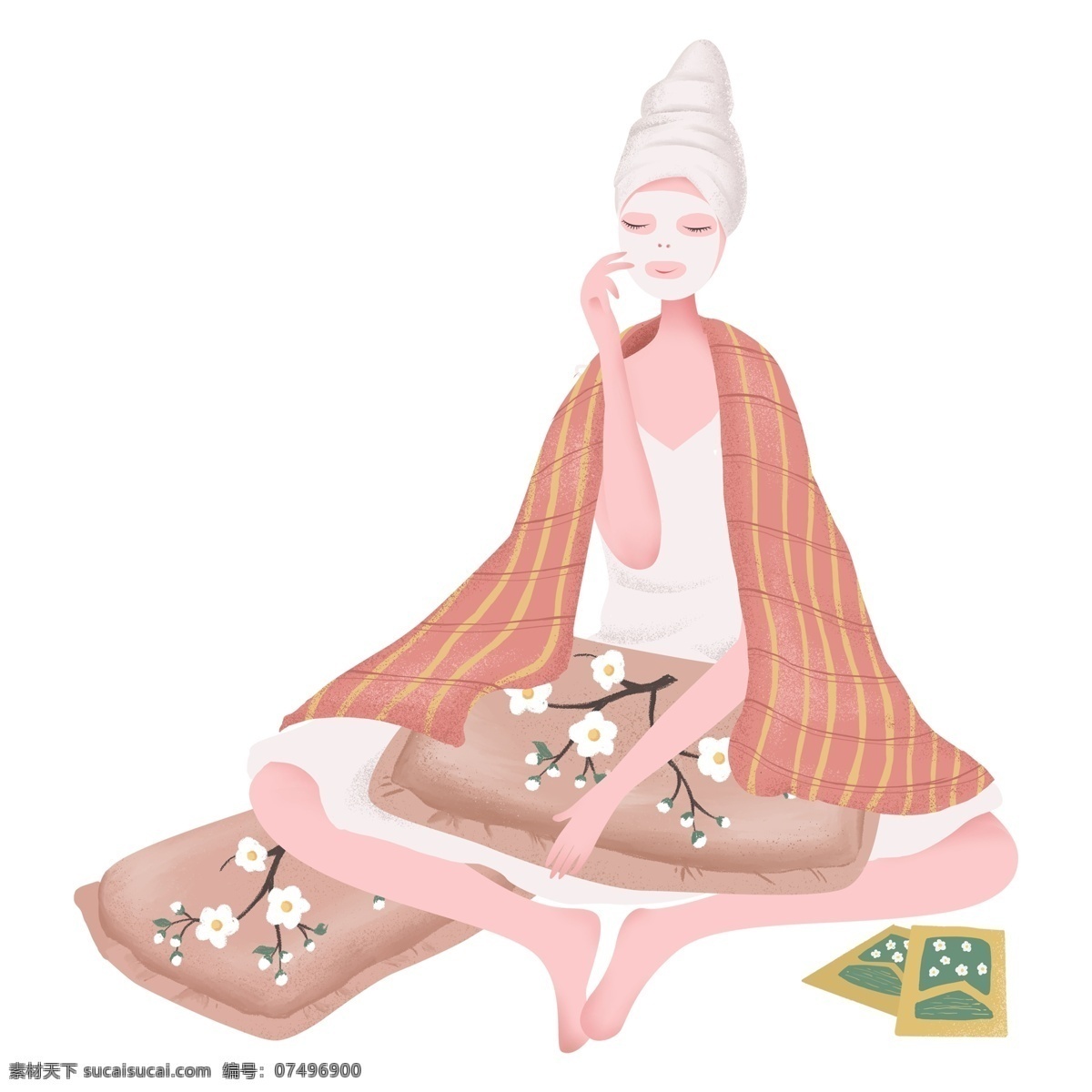 卡通 女孩 美容护肤 长发女孩 人物 时尚 女孩设计元素 唯美 插画元素 png元素