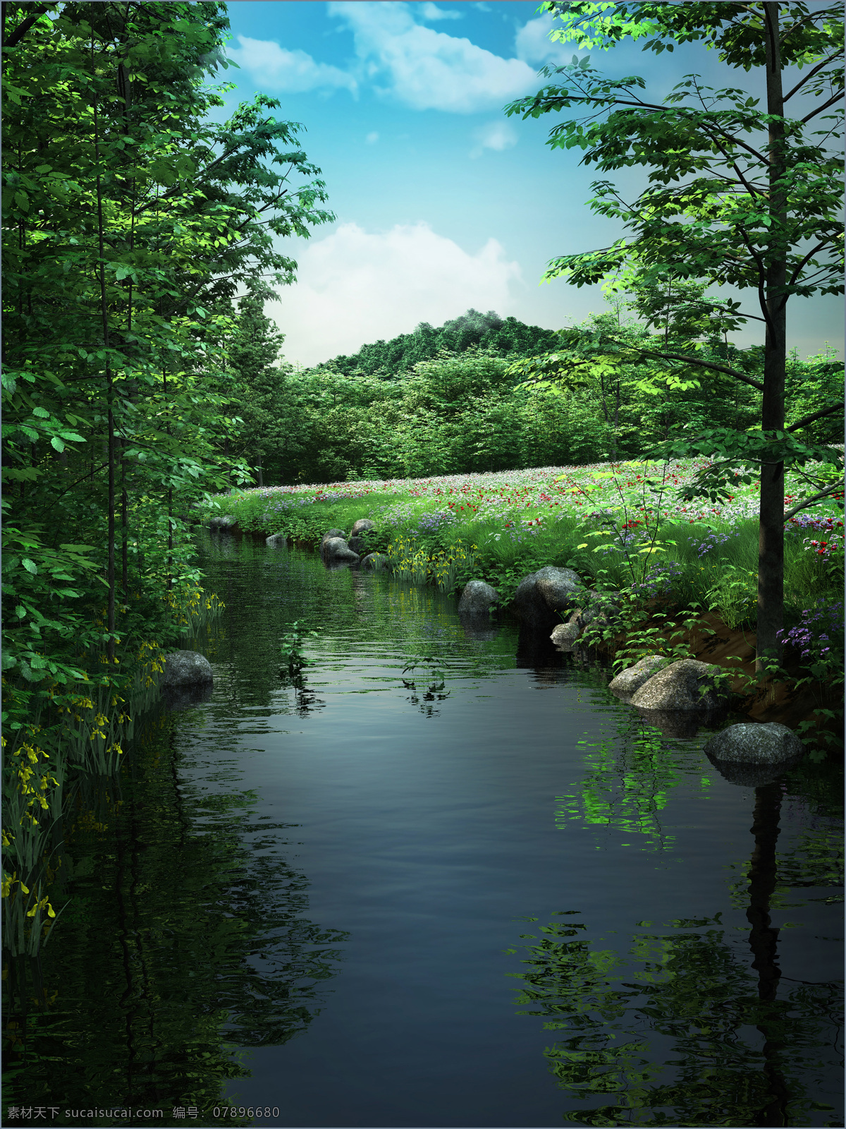 流水潺潺 树 树木 树林 山 自然 绿色 水 流水 自然风景 自然景观 黑色