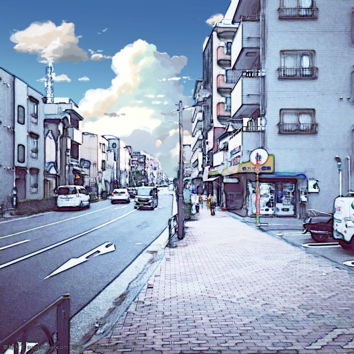 照片转手绘 psd源文件 新海诚画风 动漫 日系 日本 天空素材 蓝色