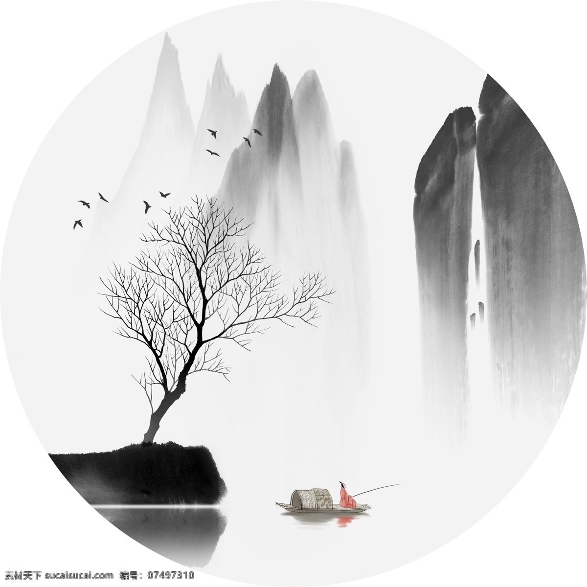 新 中式 圆形 装饰画 山水画 山水圆形 圆形装饰画 新中式圆形画 江南 文化艺术