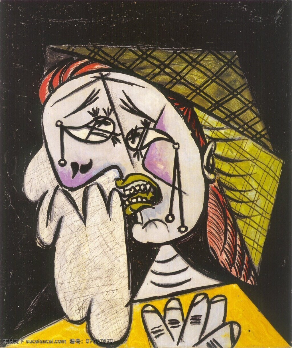 西班牙 画家 巴勃罗 毕加索 抽象 油画 人物 人体 装饰画 foulard au pleure qui femme la 1937 装饰素材