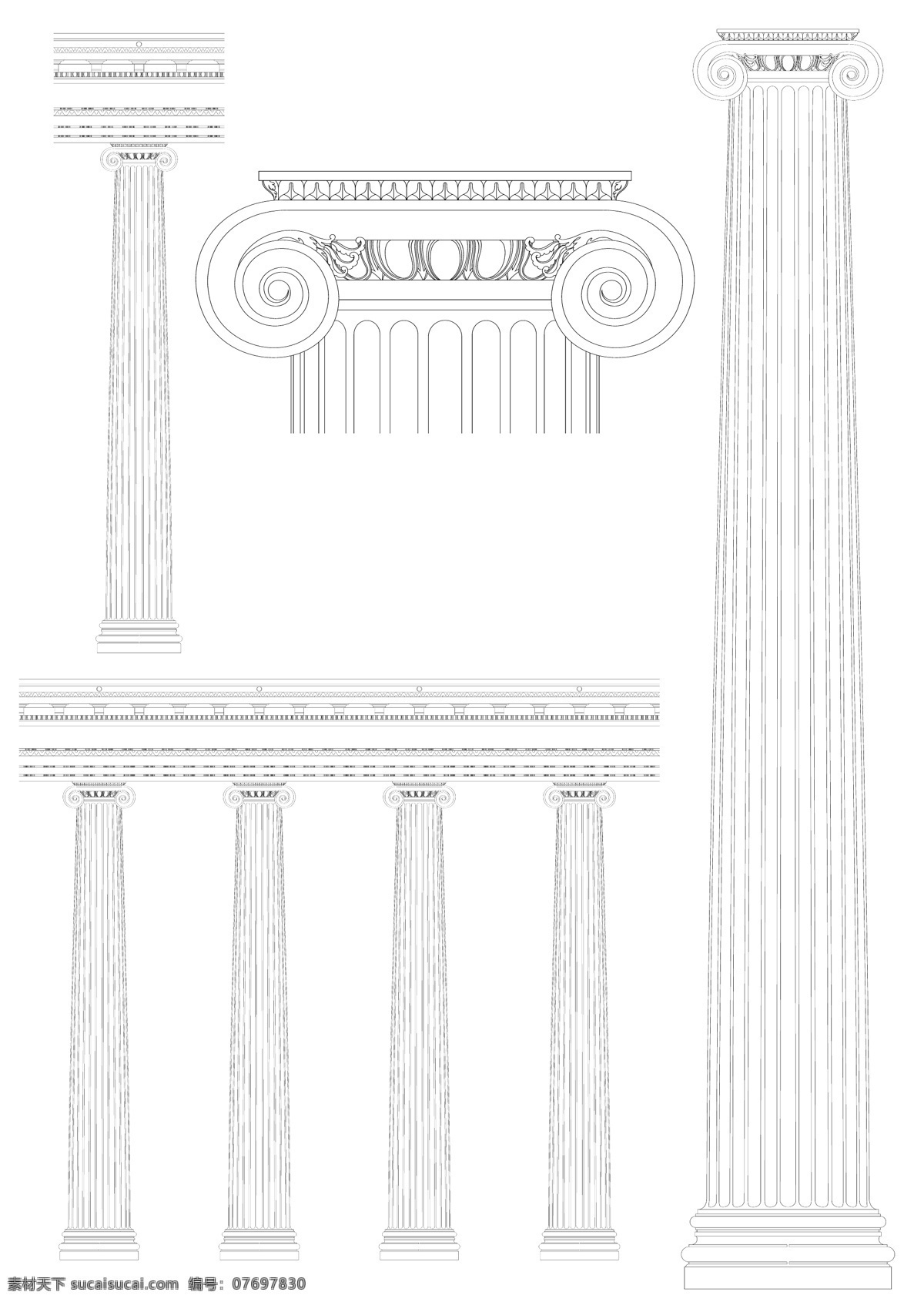 精美 古典 罗马柱 矢量 欧式罗马柱 装饰线 线稿柱子 复古柱子 古典线描柱子 欧洲柱子 矢量图 其他矢量图