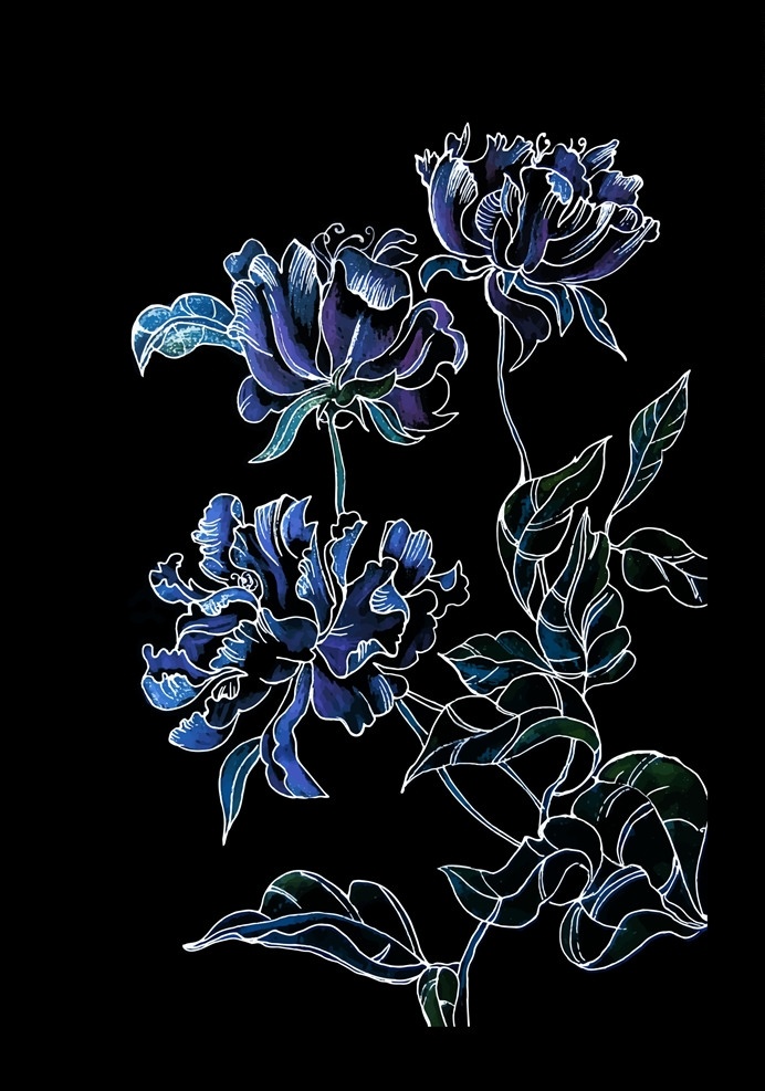 荧光花儿 夜光 反光 花 牡丹花 植物 标志图标 其他图标