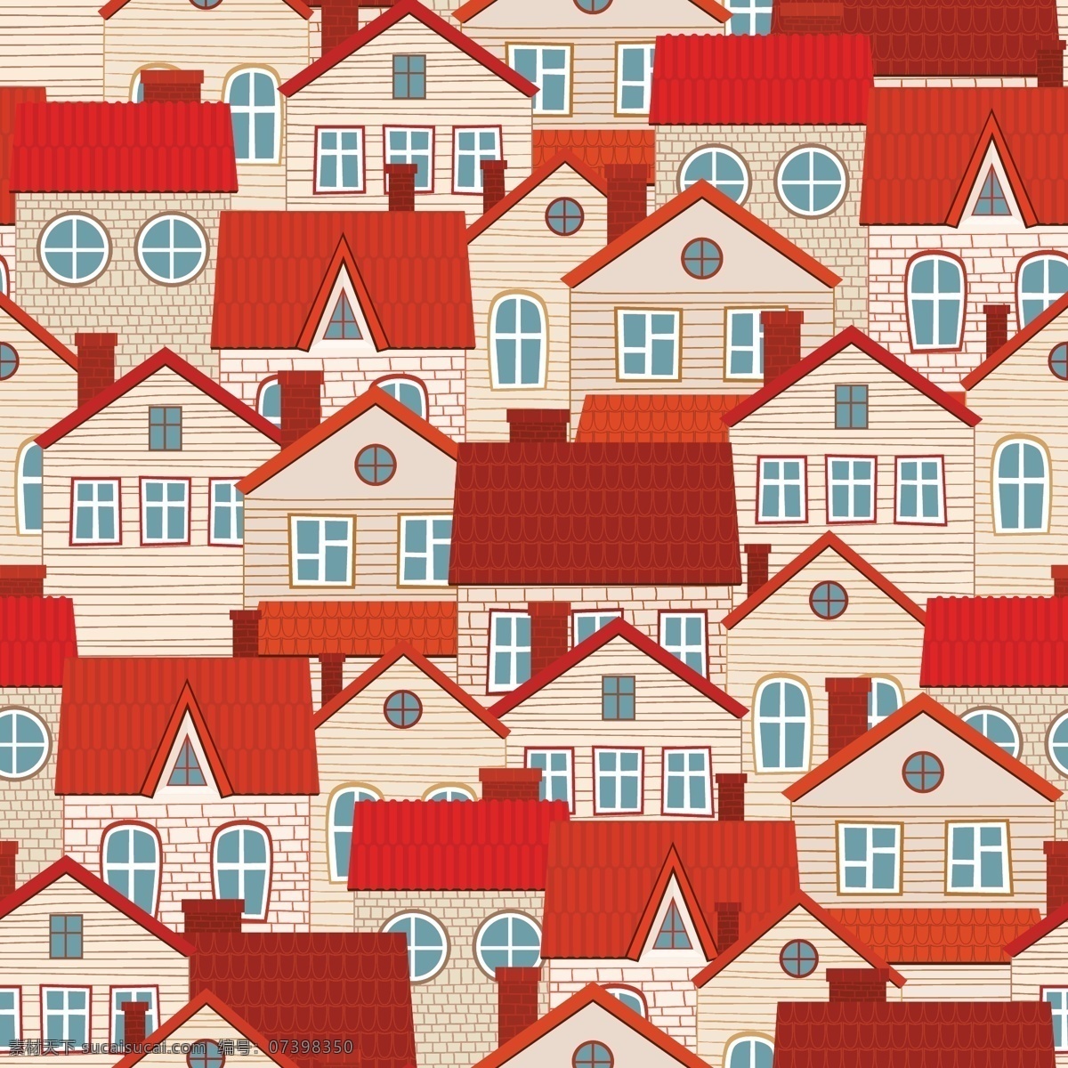 红色 屋顶 房屋 背景 红房子 建筑 楼房 矢量图 无缝背景 建筑家居