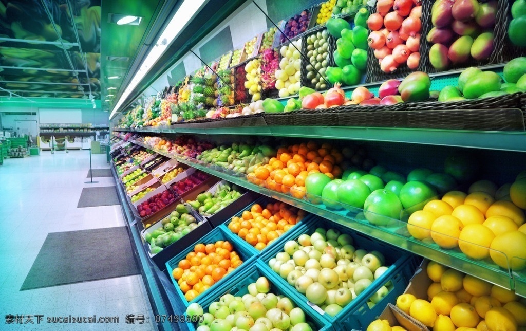 超市水果 唯美 生活 家居 超市 市场 水果 货物 货架 杂货店 鲜果 生物世界