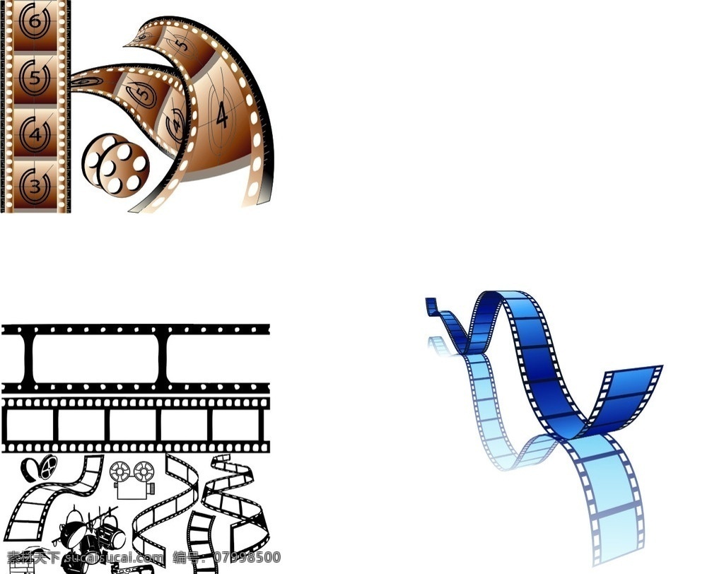 多款电影胶带 电影 失量 胶带 剪影 现代科技 矢量