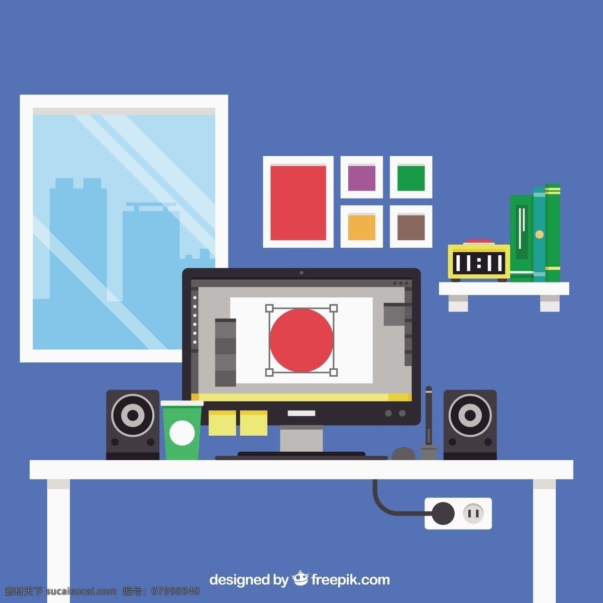 平面 设计师 工作 场所 办公 平面设计 桌面 办公桌 平面设计师 工作空间 工作场所 蓝色