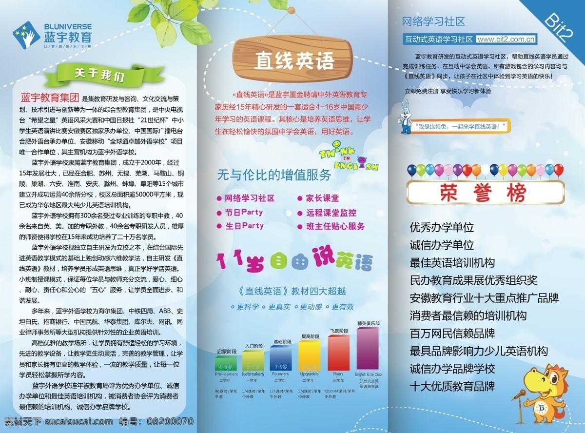 学校 招生 海报 反面 学校招生 招生海报 招生三折页 蓝宇 小学 外语招生 学英语 蓝宇教育 画册设计