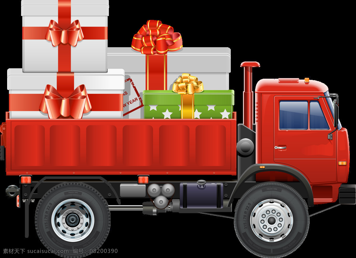 卡通 送 礼品 卡车 元素 png元素 过节 红色 惊喜 礼物 免抠元素 汽车 透明素材