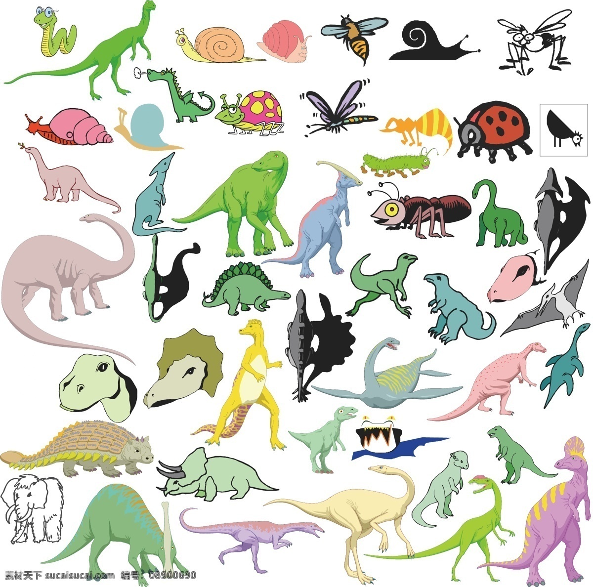 恐龙 卡通 霸王龙 白垩纪 翼龙 中世纪 动物 动物图形元素 野生动物 生物世界 矢量