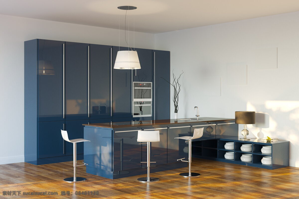 高清 开放式 厨房 设计素材 开放式厨房 橱柜 吊灯