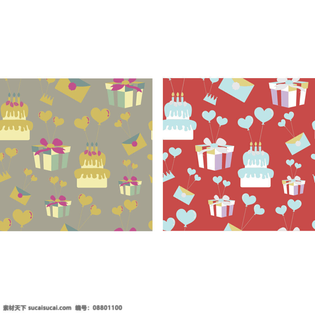 生日 礼物 蛋糕 矢量 花纹 花型 生日礼物 生日蛋糕 红色背景 灰色背景 白色