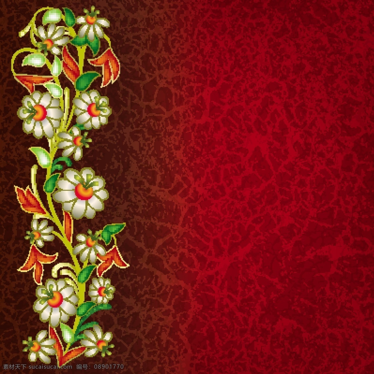 鲜花 花边 大理 石纹 背景 矢量 花朵 花卉 花枝 纹路 矢量图 其他矢量图