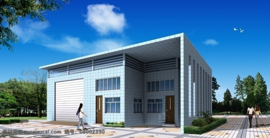 经典 垃圾站 模型 天空 白云 背景树 漂亮造型 涂料 阴影 室外模型 3d设计模型 源文件 max