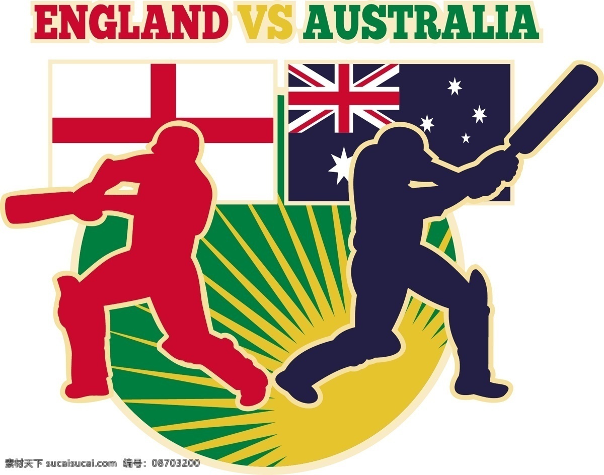 板球 运动 击球手 英格兰 对阵 澳大利亚 国旗 矢量图 日常生活
