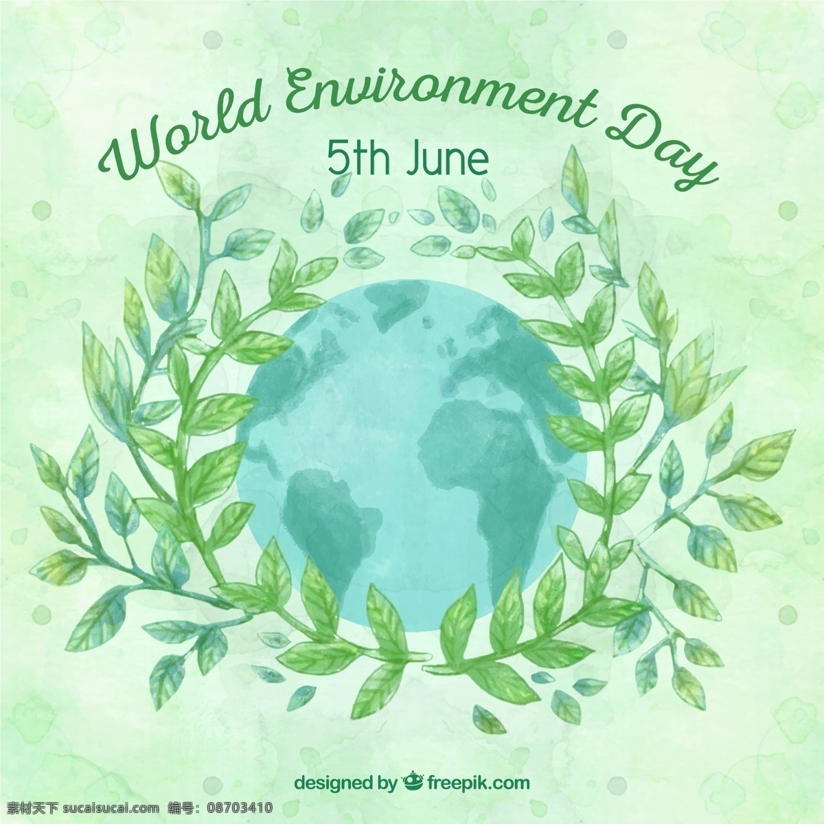 水彩 绘 地球 世界环境日 矢量 world environment day 树叶