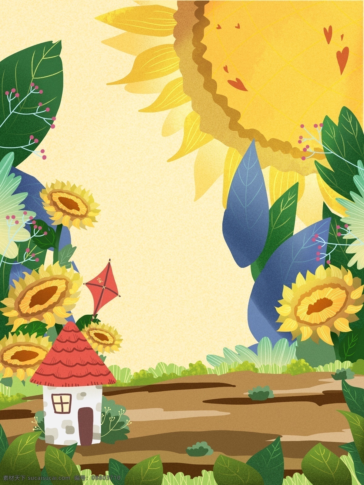 手绘 向日葵 背景 太阳 花朵 温馨 母亲节 广告背景 彩绘背景 通用背景 背景展板图 花园