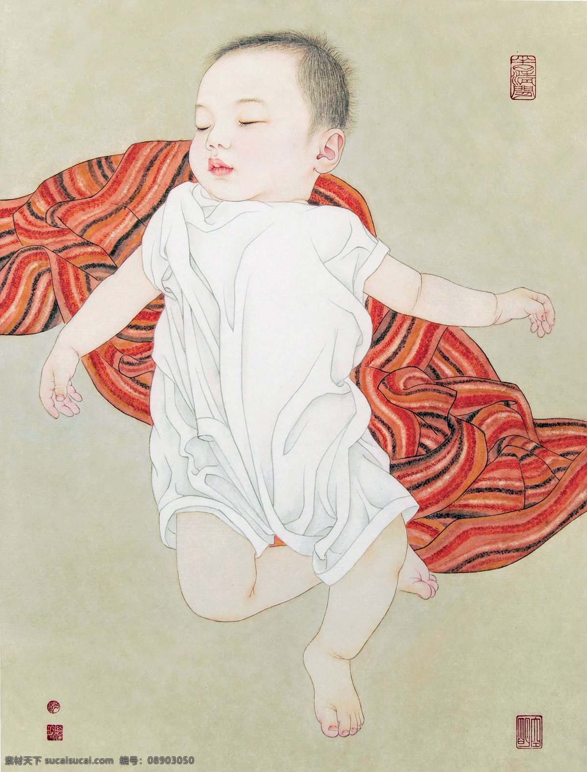 酣睡 赵胜琛 儿童 工笔人物 国画 高清国画 绘画书法 文化艺术