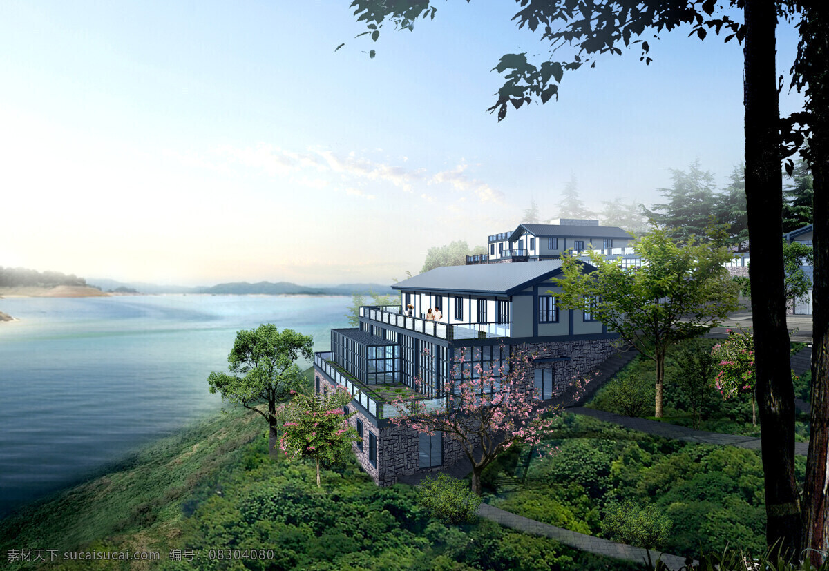 海边 别墅 建筑 效果图 大海 建筑效果 建筑设计 俯瞰图 环境家居