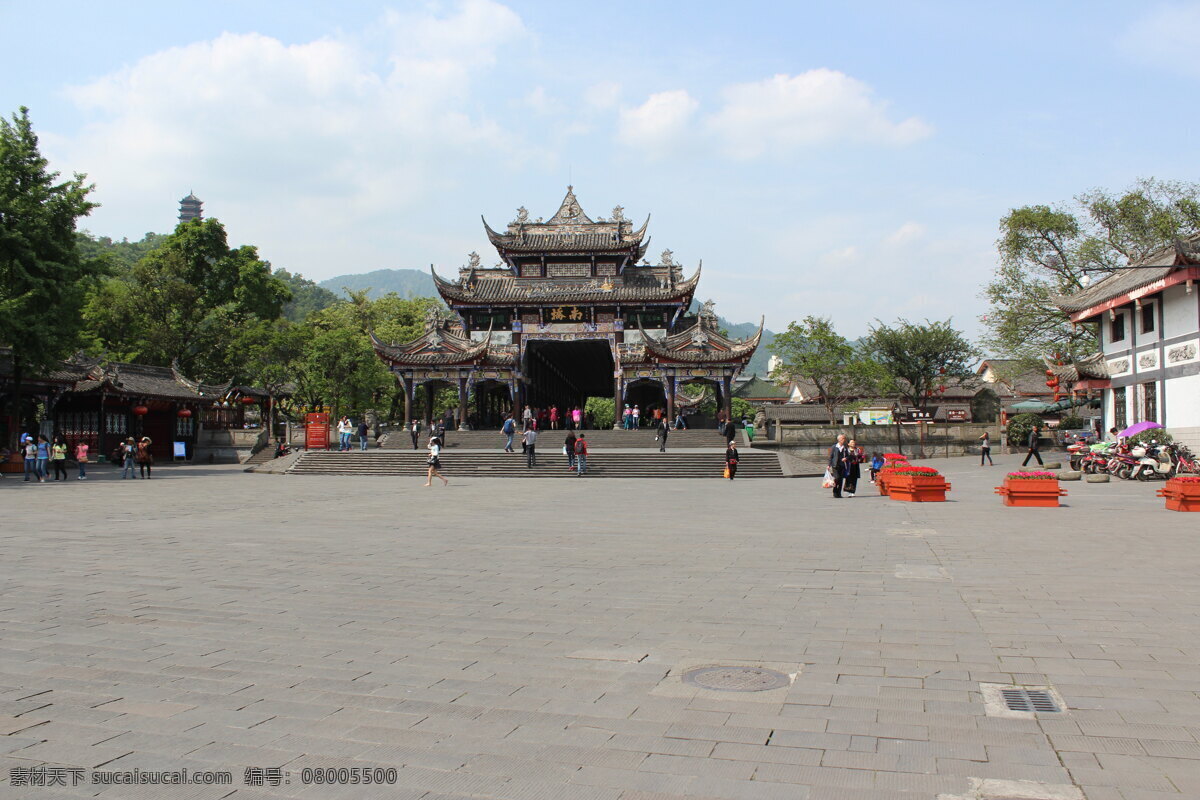 都江堰南桥 高清 旅游 四川 都江堰 风景 自然风光 绿树 园林建筑 建筑园林 灰色