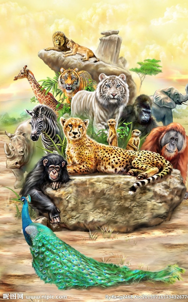 手绘森林动物 手绘图片 森林动物图片 老虎狮子图片 手绘 动物 动物图片 分层