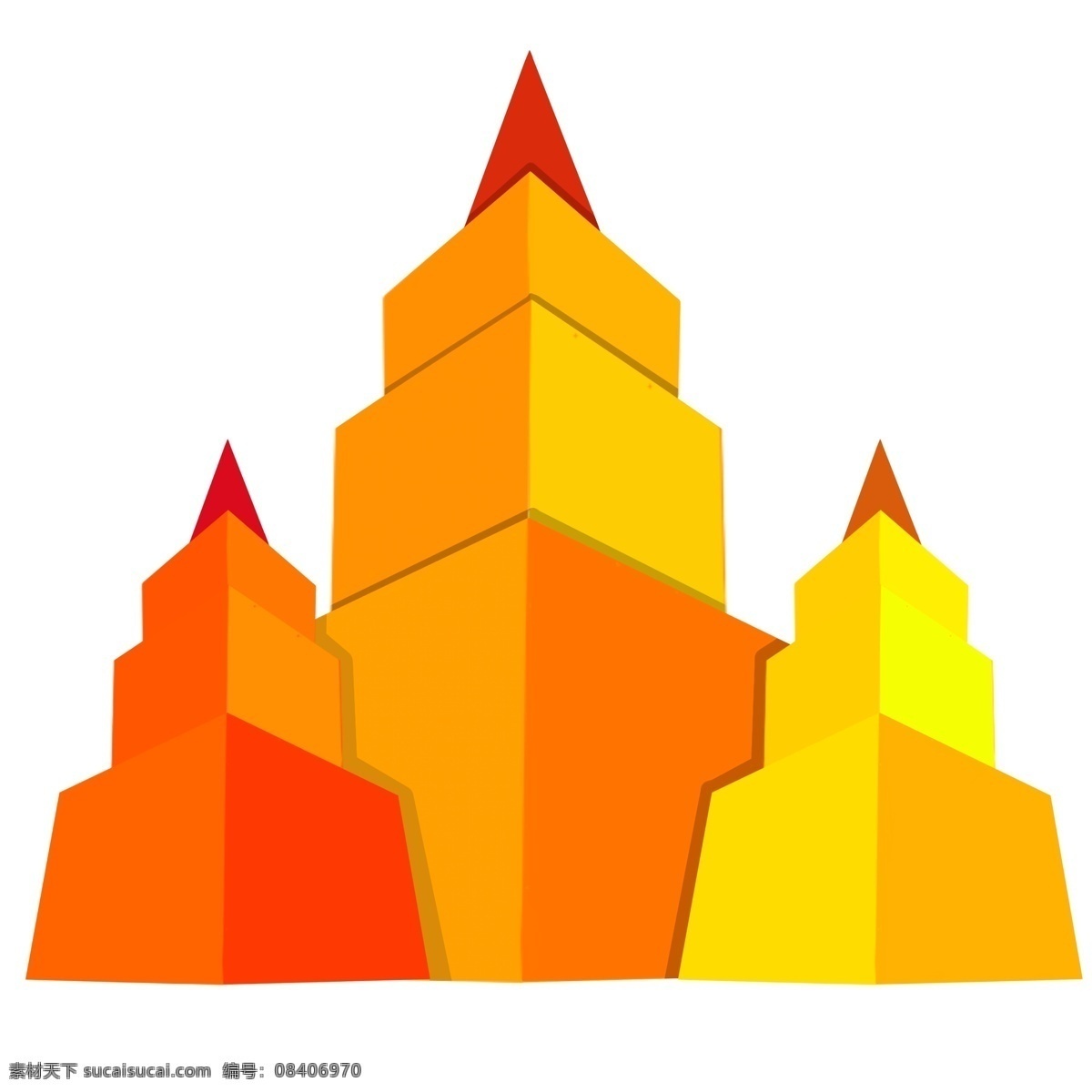 黄色 塔形 立体几何 漂亮的塔型 卡通插画 手绘立体几何 创意的形状 黄色的塔形 高高的塔形