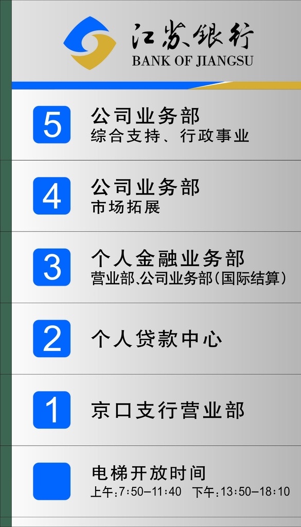 江苏银行 楼层索引 银行 索引牌 索引 标志图标 公共标识标志
